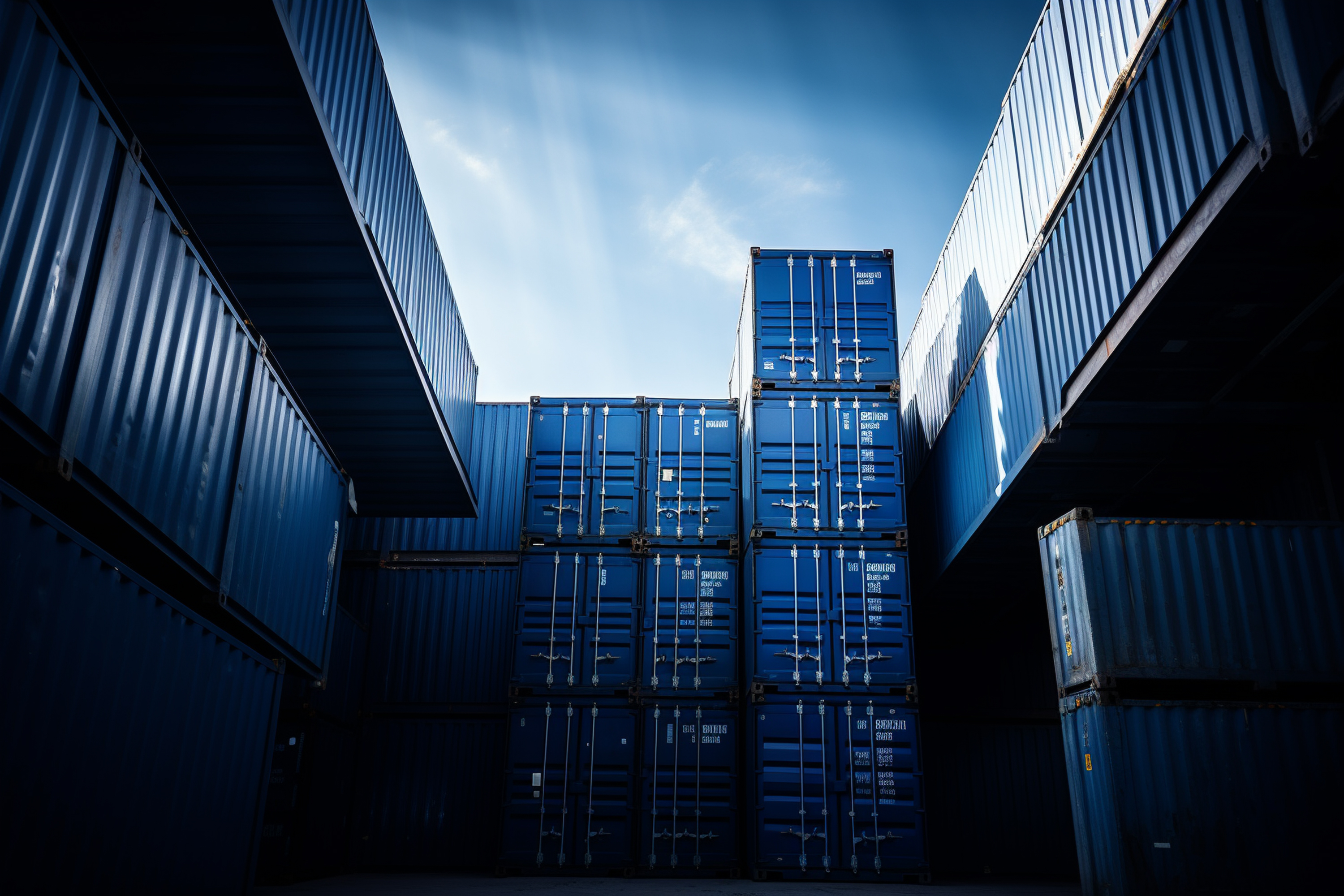 Contêineres logísticos empilhados em terminal de cargas